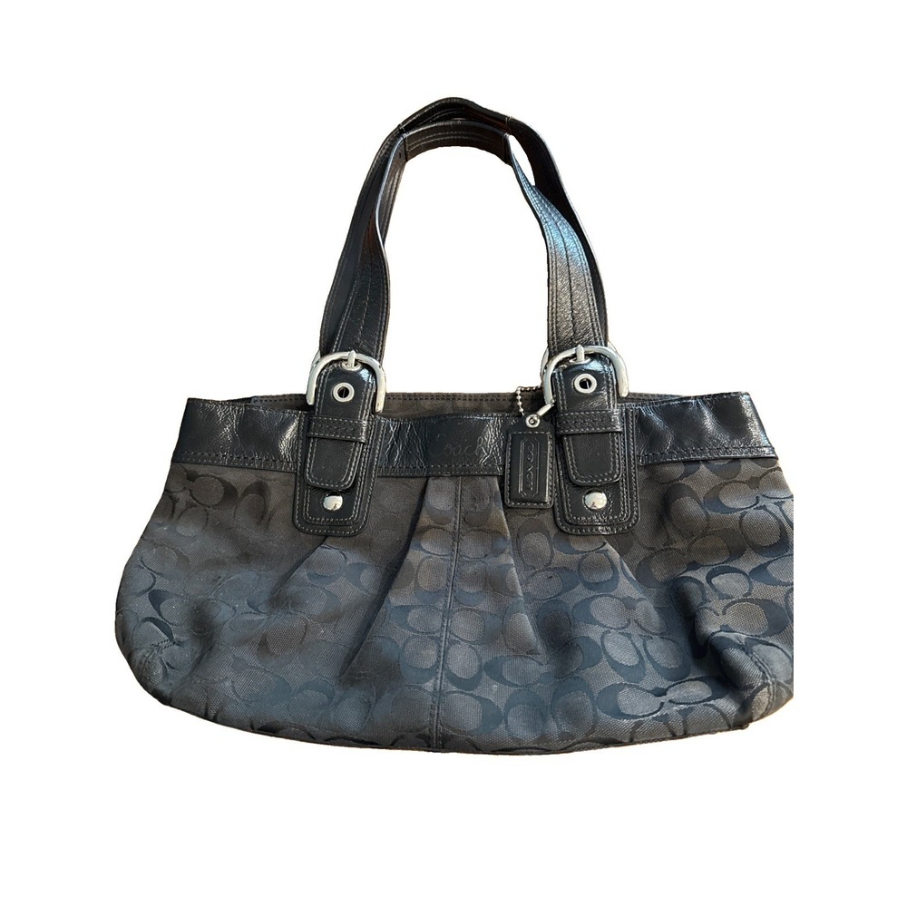Y2K COACH Soho Pleated Signature Tote F13742 Black Leather Hang Tag